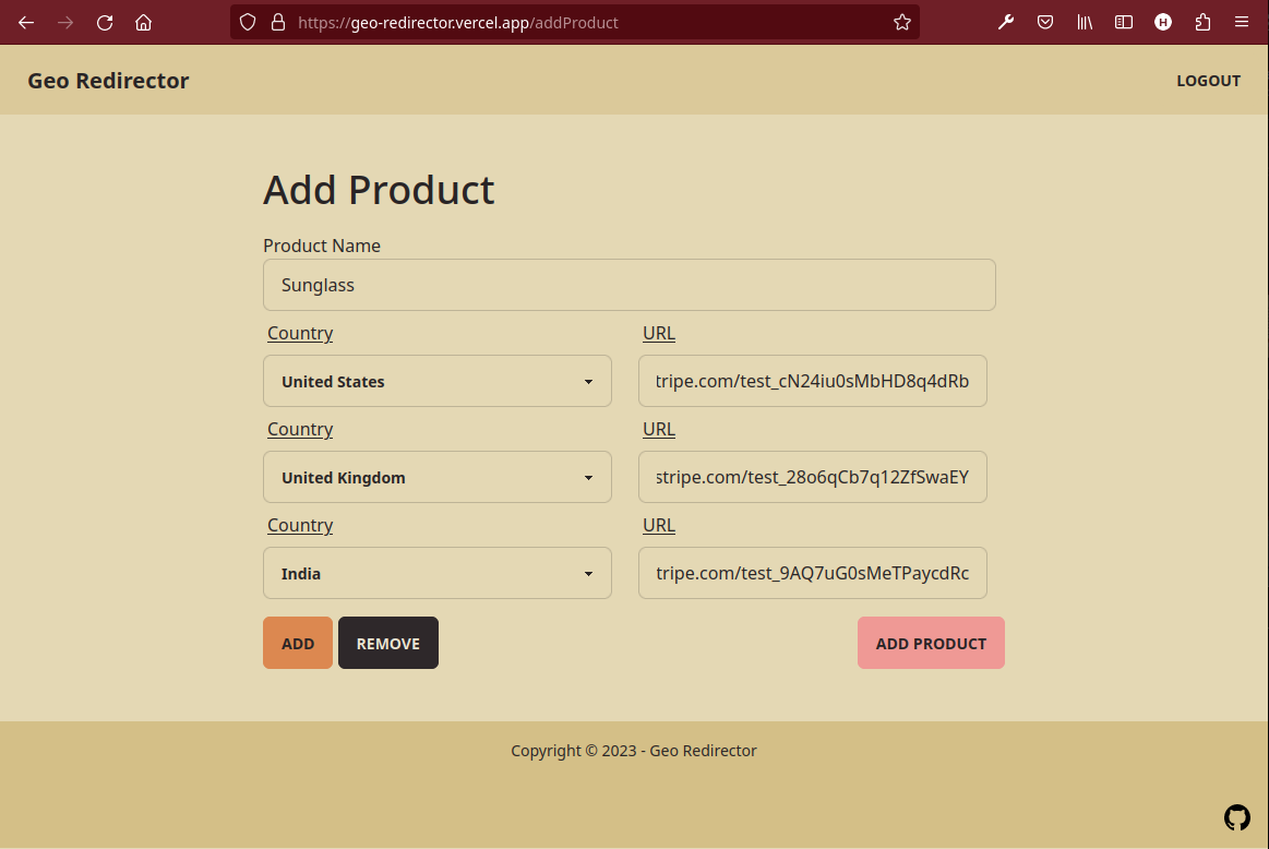 Add Product on Geo Redirector