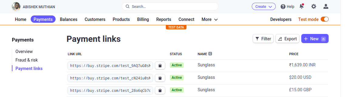 Payment links on Stripe